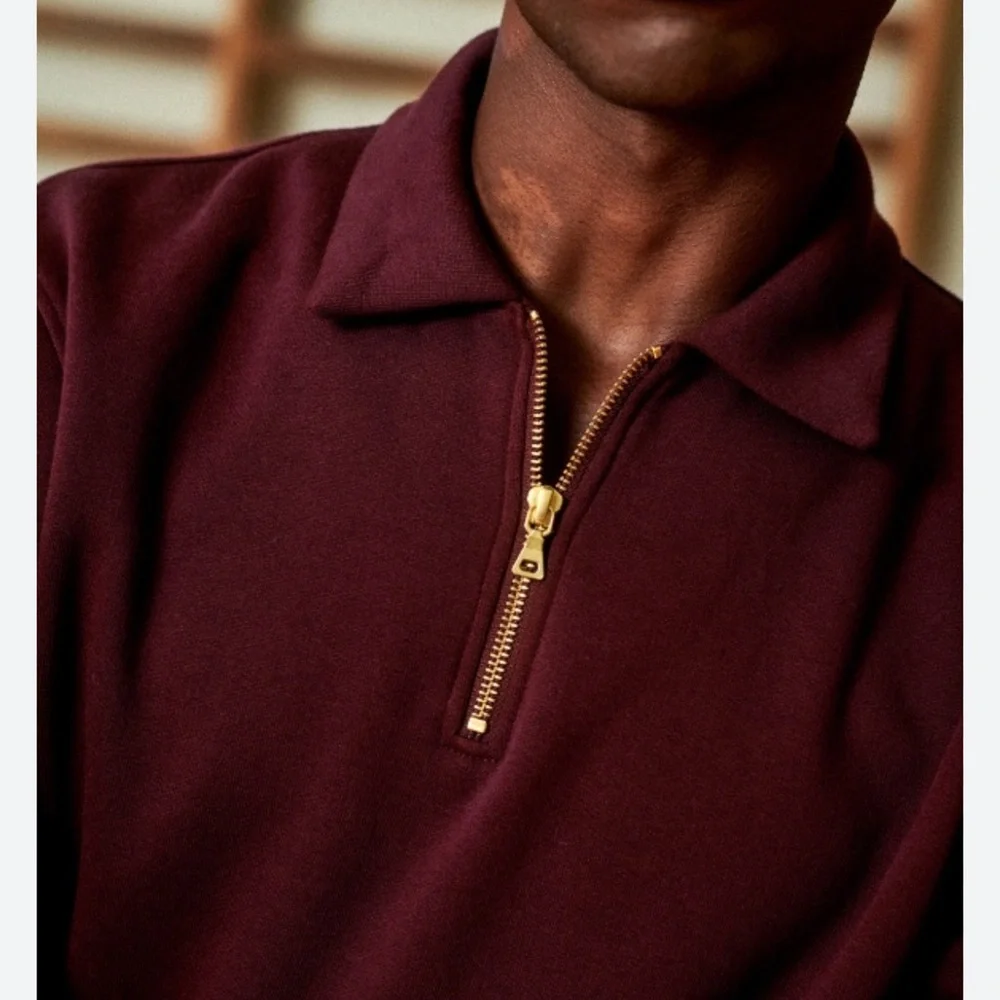 Octobre Editions Sezane Men’s Nichols Burgundy Exposed Quarter Zip Sweatshirt - Picture 2 of 11